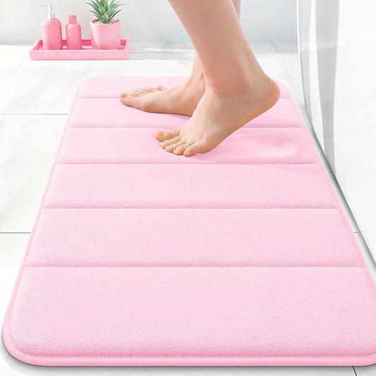 OLANLY Memory Foam Bath Mat 24x16, Super Soft Absorbent Bathroom Rugs, Quick Dry, Machine Washable Shower Floor Rugs, Bathmat Carpet, Bathroom Home Decor Accessories, Pink - ModernBath