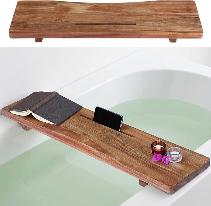 Premium Acacia Wood Bathtub Tray Caddy with Adjustable Legs, Minimalistic Design Bath Tray for Tub, Bathtub Accessories, Fit Standard and Against Wall Bath Tubs, Gift Idea for Women - ModernBath