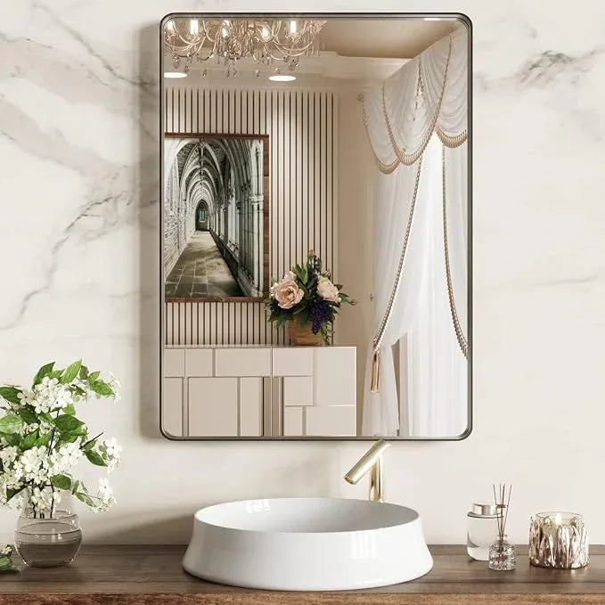WEER Black Bathroom Mirror 22X30 Inch, Rounded Rectangle Matte Black Bathroom Vanity Mirror, Black Metal Framed Mirror for Wall, Tempered Glass, Anti-Rust, Hangs Horizontal or Vertical - ModernBath