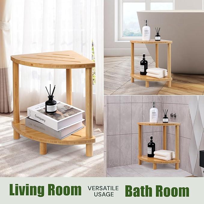 GUGIGIP Upgraded Bamboo Corner Shower Stool for Inside Shower Waterproof,2-Tier Shower Foot Rest with Storage Shelf,Corner Shower Shelf Bench Caddy Shaving Leg,Bath Seat,Gifts for Women Mom - ModernBath
