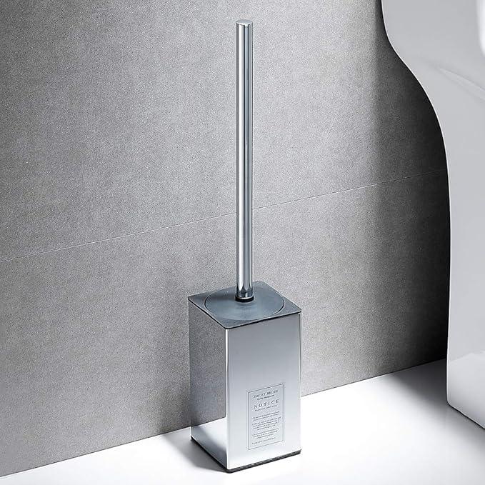 Freestanding Toilet Brush Holder for bathrooms 304 Stainless Steel Toilet Brush Stand Square Storage and Organization Rust Resistant 17-inch high Polished Chrome Finished - ModernBath
