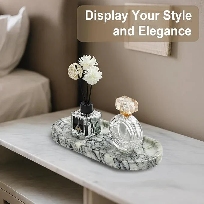 Natural Marble Vanity Tray - Moujings Genuine Marble Perfume Tray for Bathroom Decor, Stone Bathroom Vanity Organizer Tray for Kitchen Counter, Candles, Jewelry, Coffee, Makeup, Key - ModernBath