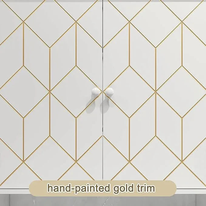 Over The Toilet Storage Cabinet with Gold Trim, Modern Bathroom Organizer Over Toilet with Adjustable Shelves and Toilet Paper Holder for Bathroom (White) - ModernBath