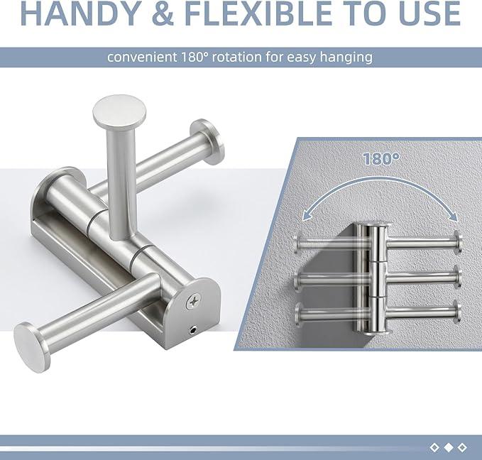 Angle Simple Swivel Towel Hook for Bathroom, SUS 304 Stainless Steel Robe Coat Hook Brushed Nickel - ModernBath