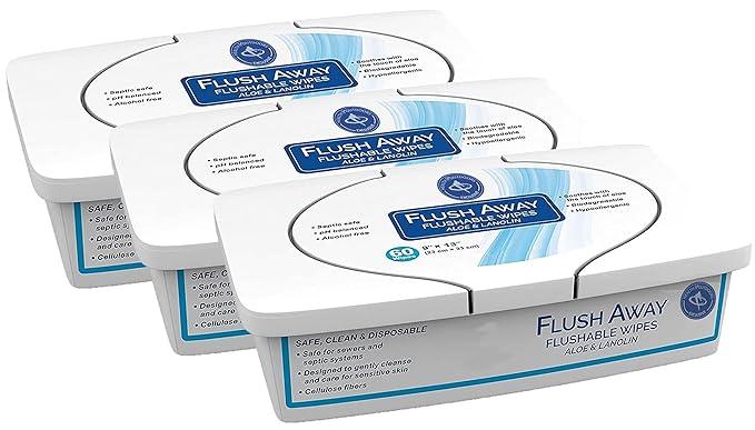 Flush Away Flushable Wipes Made With Aloe and Lanolin (60 Count Tub) PACK OF 3 - ModernBath