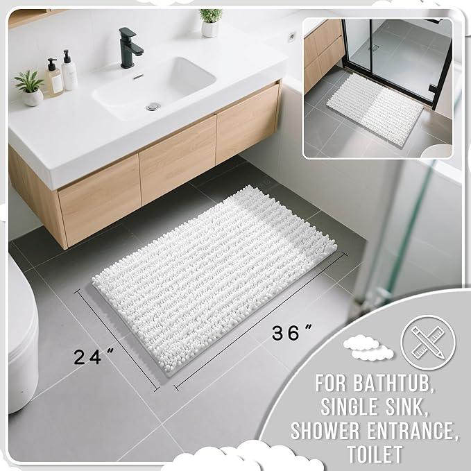 Yimobra Large Bathroom Rugs Non Slip Washable 36x24 Inch - Ultra Soft Absorbent Chenille Bath Mat, Quick Dry Shaggy Floor Carpet for Tub Shower, White Home Decor Accessories - ModernBath