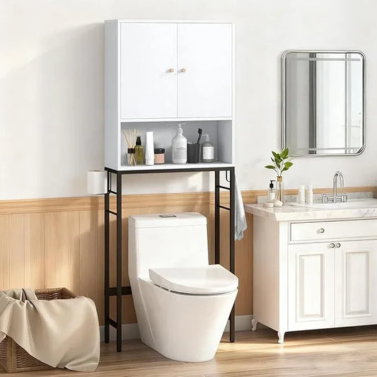 Giantex Over The Toilet Storage Cabinet, Bathroom Space Saver W/Toilet Paper Holder & Hook, Adjustable Shelf & Bottom Bar, Open Storage Cube, Over Toilet Bathroom Organizer for Laundry, Restroom - ModernBath