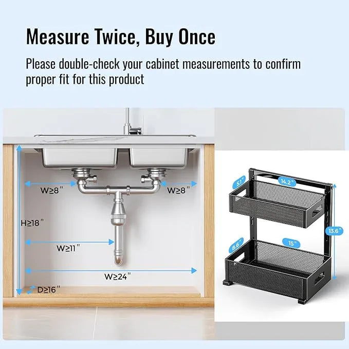 Under Sink Organizer, Silk-Smooth Metal Sliding Drawer Organizers and Storage Rack, Pull Out Cabinet Shelf for Kitchen, Bathroom, Pantry, Cabinet, Closet - ModernBath