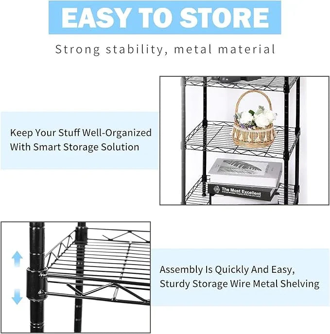 6-Tier Wire Shelving Adjustable Shelves Unit Metal Storage Rack for Laundry Bathroom Kitchen Pantry Closet Organization (Black, 16.6" L x 11.4" W x 64.6" H) - ModernBath