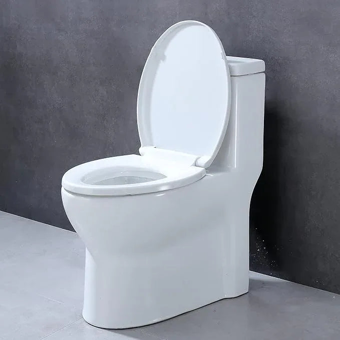 CYRRET Toilet Seat Round with Lid, Slow Close, Easy to Install and Clean, Durable Plastic, White, Replacement Toilet Seats, Fits Standard Round Toilets Bowl - ModernBath