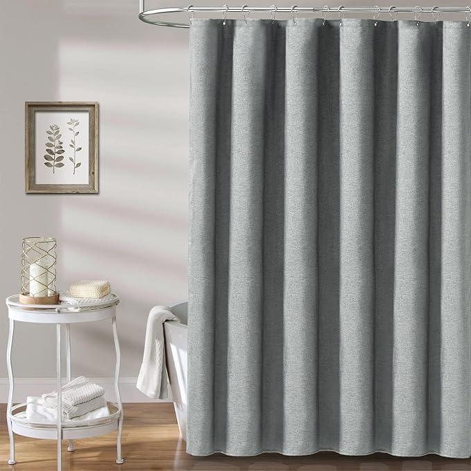 BTTN Stall Fabric Shower Curtain - 54x72 Inch Long Linen Textured Heavy Duty Cloth Shower Curtain Set with 10 Plastic Hooks, Hotel Spa Weighted Waterproof Neutral Bath Curtain for Bathroom - Gray/Grey - ModernBath