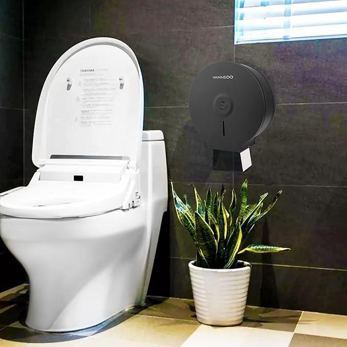 Commercial Jumbo Toilet Paper Dispenser, Wall Mount Stainless Steel 9 Inch Roll Toilet Paper Holder Bath Tissue Dispenser with Lock Key (Black) - ModernBath