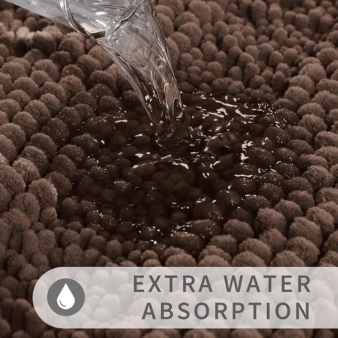 Yimobra Toilet Rugs U Shaped Washable 24 x 20, Non Slip and Super Absorbent Toilet Mat, Quick Dry, Ultra Luxury Microfiber Chenille Plush Fluffy Contour Bath Rugs for Toilet Base, Brown - ModernBath