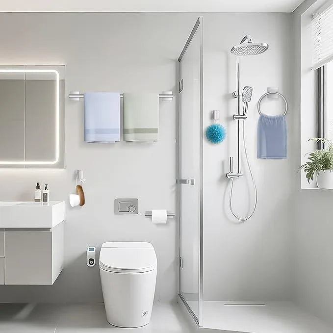 TURS Brushed Nickel 5 Piece Bathroom Hardware Accessories Set, SUS304 Stainless Steel Bath Towel Bar Set, 24 Inch Round Bathroom Accessories Kit Wall Mounted - ModernBath