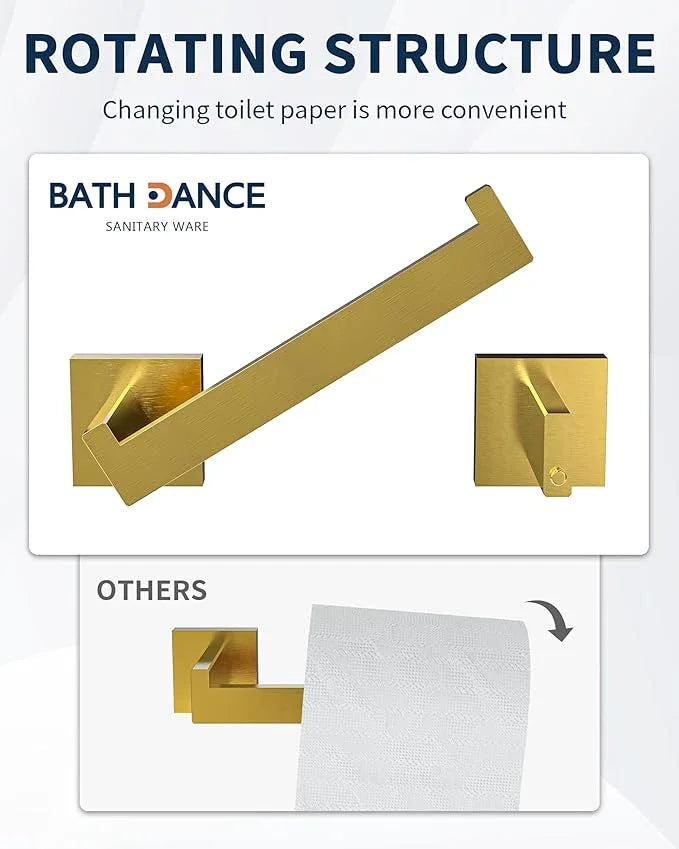 BATHDANCE Toilet Paper Holder Wall Mount, Square Stainless Steel Rustproof Double Post Pivoting Tissue Roll Holder for Bathroom, Commercial Toilet Paper Dispenser (Brushed Gold) - ModernBath