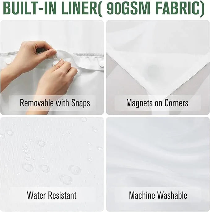 Yiatn No Hook Cream Shower Curtain with Snap in Fabric Liner Set - Hotel Style with See Through Mesh Top Window, Modern Geometric Waterdrop Design,Waterproof and Washable, 71x74 INCH - ModernBath