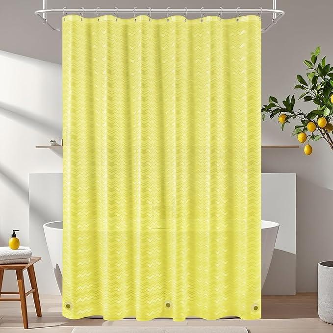 Seenus Waterproof PEVA Shower Curtain Yellow Striped, 3D Frosted Shower Curtain Liner with 3 Large Magnets, Bathroom Translucent Plastic Shower Curtain with Water Ripple Pattern - ModernBath