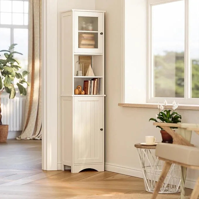 Gizoon 67.1" Tall Bathroom Storage Cabinet with Adjustable Shelves, Narrow Tall Linen Tower with Open Shelves, Two-Way Doors Freestanding Cabinet with Anti-Tip, for Home, Kitchen, Living Room, White - ModernBath