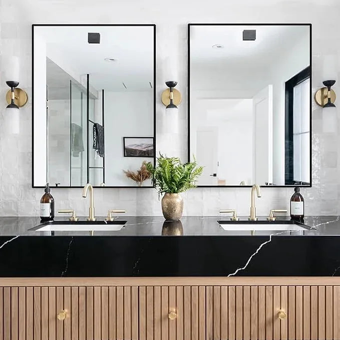 MEETDH Rectangle Bathroom Mirror 28x34 inch, Large Mirror with Black Frame, Rectangular Vanity Mirror 28" X 34", Modern Matte Wall Mounting Mirrors, Hang Horizontal or Vertical - ModernBath