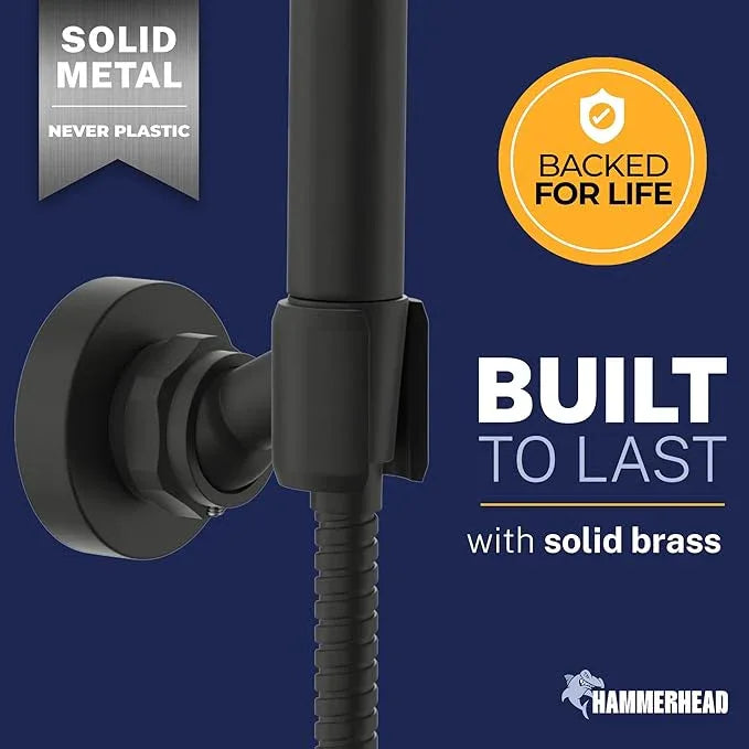 HammerHead Showers Solid Metal Handheld Showerhead Holder Wall Mount, Adjustable Screw-Mounted Pivot Ball, Shower Hose Holder, Fits Most Handheld Showerheads, Matte Black - ModernBath