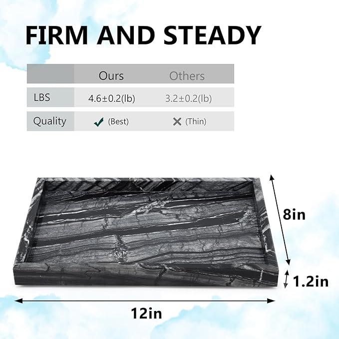 Zilukar Real Natural Marble Tray for Bathroom, Vanity, Kitchen and Desktop, Rectangle Genuine Marble Stone Tray for Jewelry, Cosmetics, Candles, Lotion, Perfume and Home Decor Wood Grain - ModernBath