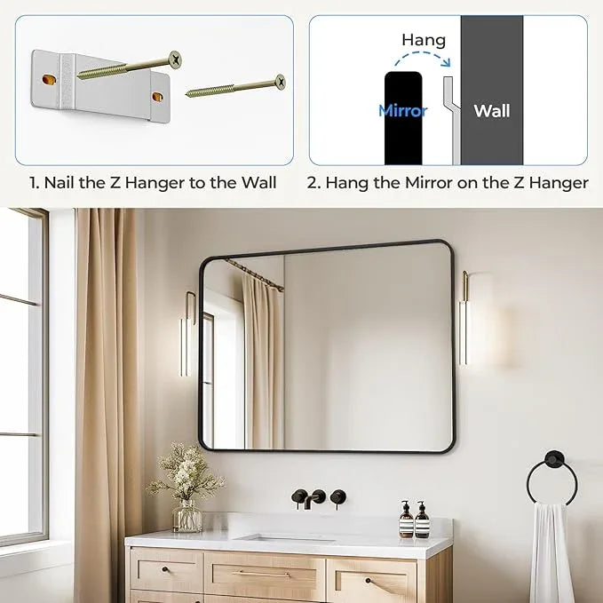 USHOWER Black Bathroom Mirrors for Over Sink 30 x 40 Inch, Metal Frame Rectangle Vanity Mirror, Modern Farmhouse, Wall Mounted for Bedroom, Living Room, Entryway Remodel & Upgrade - ModernBath