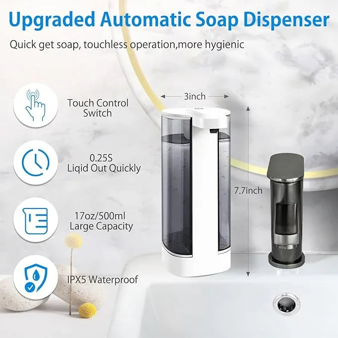 Uarnicey Automatic Liquid Soap Dispenser, Rechargeable,Touchless,17oz/500ml with 4 Adjustable Soap Levels, Wall Mount & Waterproof, Liquid Hand/Dish Soap Dispenser for Bathroom Kitchen - ModernBath
