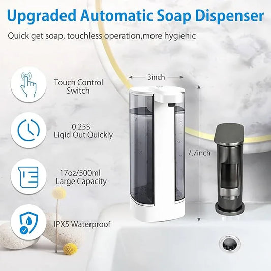 Uarnicey Automatic Liquid Soap Dispenser, Rechargeable,Touchless,17oz/500ml with 4 Adjustable Soap Levels, Wall Mount & Waterproof, Liquid Hand/Dish Soap Dispenser for Bathroom Kitchen - ModernBath