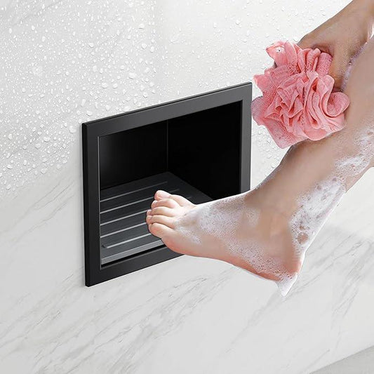 Qeke Shower Foot Rest for Shaving Legs, 304 Stainless Steel Footrest Niche with Shaving Holder, Recessed Shower Niche for Shaving Legs, Matte Black - ModernBath