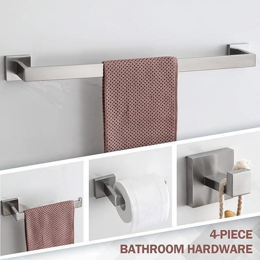 VELIMAX Premium Stainless Steel 4 Pieces Bathroom Hardware Accessories Set Wall Mounted Towel Bar Set, Brushed, 23.6-Inch - ModernBath