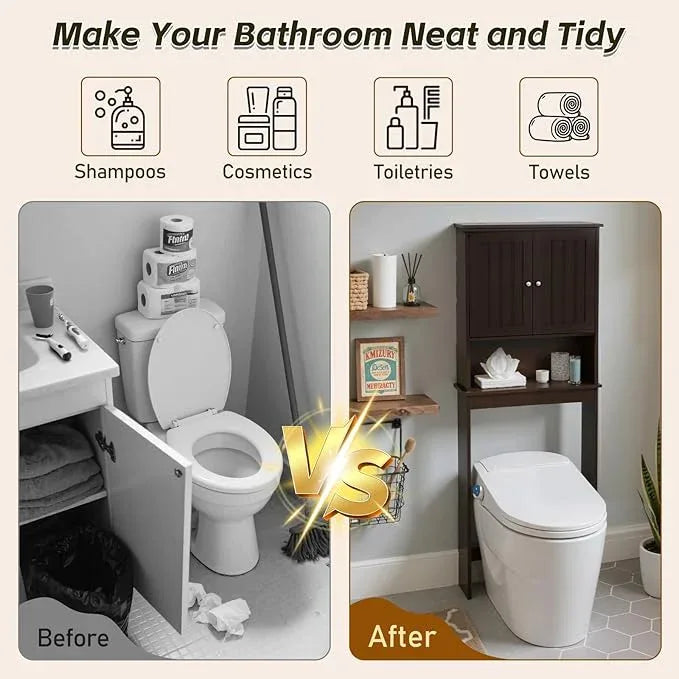 Over The Toilet Storage Cabinet, Behind Toilet Bathroom Organizer with Adjustable Shelves, Wooden Above Toilet Storage Shelf, Space Saver for Restroom, Bathroom, Laundry - ModernBath