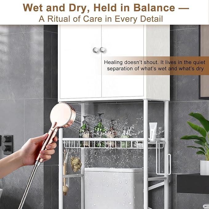 Over The Toilet Storage Cabinet - Bathroom Organizers Shelf with Barn Doors, Freestanding Space-Saver Above Toilet Storage Cabinet , Water-Resistant Rack for Bathroom，Anti-Tip Toilet Shelves (White) - ModernBath