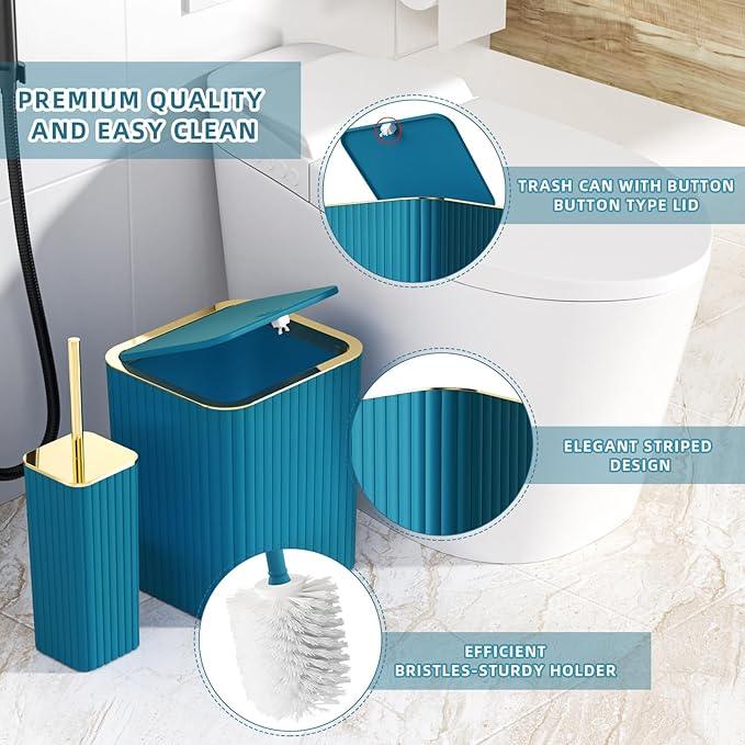 XLHOMO Bathroom Accessory Set - 25PC Teal Bathroom Set, Bathroom Set with Shower Curtain and Rugs, Bathroom Accessories Set, Shower Curtain Set, Trash Can & Soap Dispenser - ModernBath