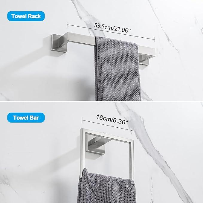 4-Piece Bathroom Hardware Set, Towel Rack Towel Holder Toilet Paper Holder Towel Hooks Towel Bar Set Stainless Steel Towel Rack Accessories Set Wall Mounted, Brushed Nickel 23 Inch - ModernBath