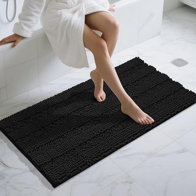 Yimobra Bathroom Runner Rugs 55"x24", Non Slip and Absorbent Bath Mat, Super Soft Water Absorbent Hallway Carpet, Machine Washable Rug for Vanity Tub Shower, Black - ModernBath