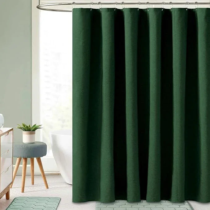 BTTN Long Fabric Shower Curtain, 78 Inch Linen Textured Heavy Duty Polyester Cloth Shower Curtain Set with 12 Plastic Hook, Hotel Luxury Waterproof Shower Curtain for Bathroom - 72x78, Emerald Green - ModernBath