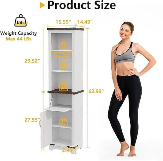 63 Inch Tall Corner Cabinet, Modern Corner Storage Cabinet with Door & Adjustable Shelves & Drawers, Anti-Tipping Free Standing Linen Tower for Bedroom, Bathroom, Kitchen, Pantry (White) - ModernBath