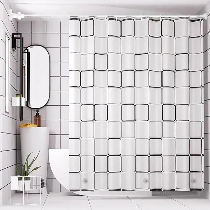 TIKABC Shower Curtain Liner, 4G PEVA Shower Liner, Plastic Waterproof Shower Curtains, with Grommet Holes and 3 Magnetic Weights(Black White Big Square) - ModernBath