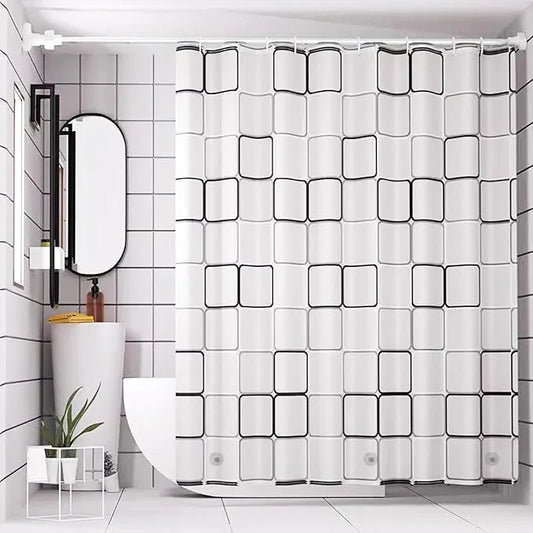TIKABC Shower Curtain Liner, 4G PEVA Shower Liner, Plastic Waterproof Shower Curtains, with Grommet Holes and 3 Magnetic Weights(Black White Big Square) - ModernBath