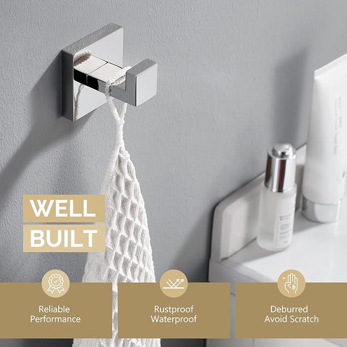 Angle Simple Towel Hook for Bathroom, SUS 304 Stainless Steel Shower Bath Towel Robe Hanger, Wall Coat Hook, Polished Chrome - ModernBath