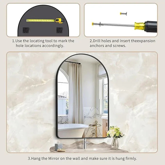 GLASHOM Arched Bathroom Mirror, 30"x48" Black Arched Mirror for Bathroom, Wall Mounted Mirror, Black Vanity Wall Mirror w/Metal Frame for Bedroom, Entryway, Living Room, Vertically Hanging - ModernBath
