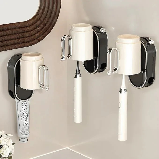 Botsparty Toothbrush Holder Wall Mounted with Toothpaste Holder & Detachable Cup - Removable Suction Cup in Bathroom Sink, Shower - Space Saving, Ventilation Design for Family, Renters - ModernBath