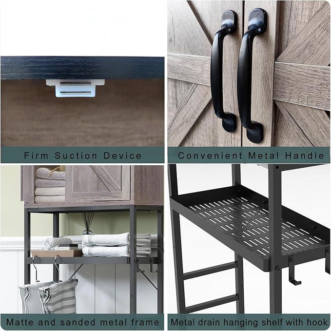 Over The Toilet Storage Cabinet, Bathroom Above Toilet Cabinet Organizer with Doors and Adjustable Shelves, Bathroom Shelf Organizer with Anti-Tip Device & Drain Rack, Grey - ModernBath