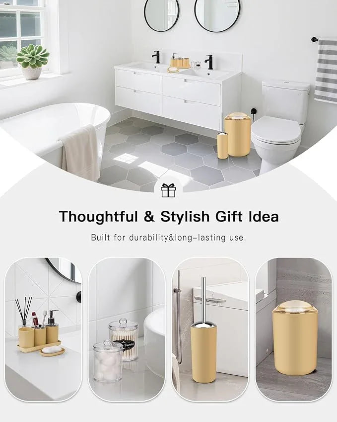 IMAVO Bathroom Accessories Set,Yellow Bathroom Set,9 Pieces Bathroom Accessory Set,Tray,Qtip Holders,Toilet Brush,Trash Can for Bathroom Décor and Home Gifts - ModernBath