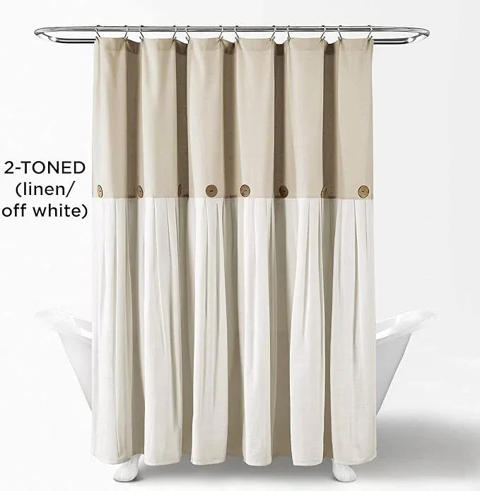 Lush Decor Linen Button Shower Curtain, 72" W x 72" L, Linen - Neural Shower Curtain Fabric - Bathroom Curtain - Farmhouse Bathroom Decor - ModernBath