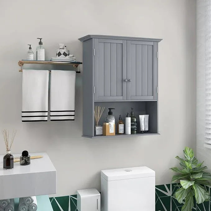 Giantex Medicine Cabinets, Wall Mounted Bathroom Cabinet with Adjustable Shelf, 2-Door, Bathroom Storage Cabinet Over The Toilet, Living Room, Kitchen, Laundry Room, Cupboard (Gray) - ModernBath
