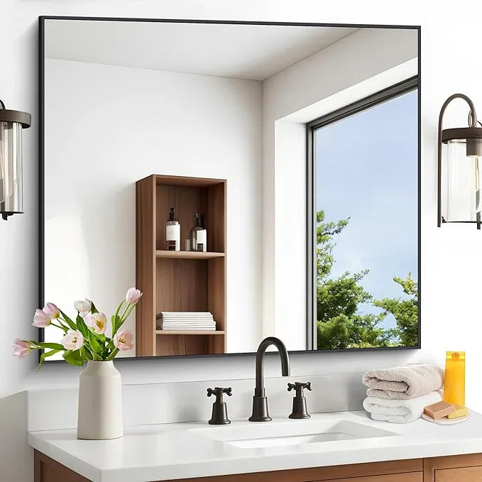 DESBING Black Bathroom Mirror for Wall, 36x40 Inch Rectangle Mirrors with Metal Frame, Modern Vanity Wall Mirror Decor for Entryway Hangs, Bathroom Living Room Horizontal or Vertical - ModernBath
