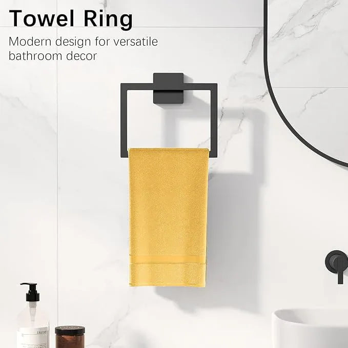 Bathroom Hardware Accessories Set, 10 Piece Black Towel Bar Set Stainless Steel, Towel Racks for Bathroom Wall Mounted Towel Holder Set, 16 inch - ModernBath