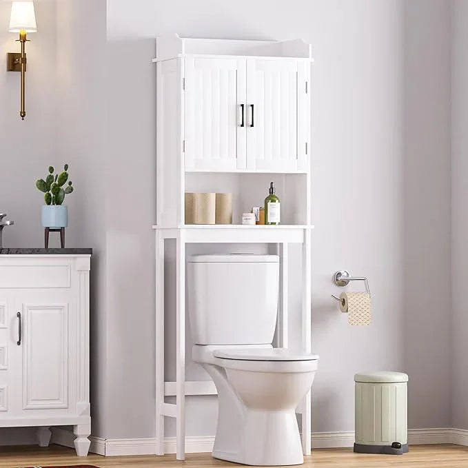 BlueWish Over The Toilet Storage Cabinet, 66.9" H Over Toilet Bathroom Organizer with Adjustable Shelves, Anti-toppling Design, Tall Over Toilet Storage for Laundry Room, Balcony - ModernBath
