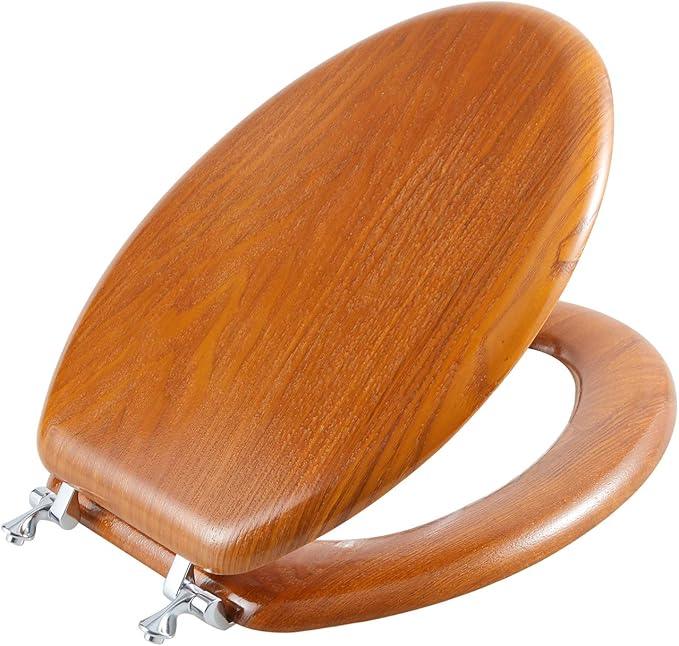 Angel Shield Durable Wood Veneer Natural Toilet Seat Metal Hinged Easy Clean Anti-scratch American Standard(Elongated,Wood Color) - ModernBath